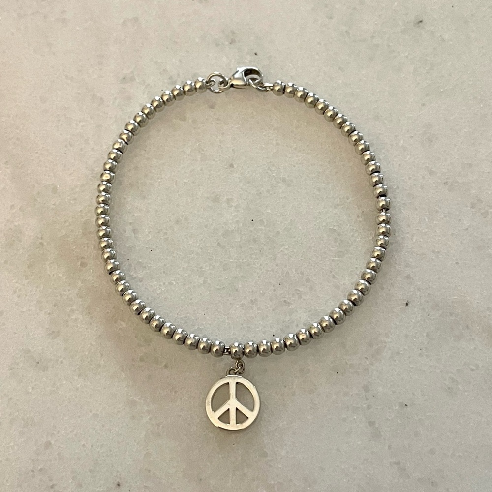 Tiffany Silver Mini Bead Peace Charm Bracelet